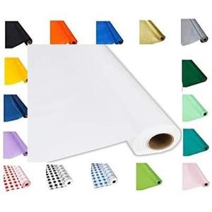 Plastic Party Table Cover Roll - 300 ft. x 40 in. - Premium Disposable Banquet Tablecloth (White) Super Fast Set Up with No Fold or Creases