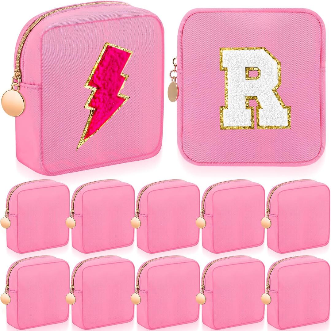 Kacctyen 12 Pcs Mini Makeup Bag Nylon Small Pouch for Purse Mini Square Nylon Pouch with Zipper Small Cosmetic Travel Makeup Bag Purse Organizer for Women(Pink Color,Regular)
