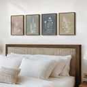 Framed Boho Botanical Wall Art for Living Room, 4 Piece Rustic Floral Canvas Painting Prints, Vintage Minimalist Neutral Flower Artwork for Modern Farmhouse Bedroom Dining Room Office Wall Decor, 12" W x 16" H x 4Pcs