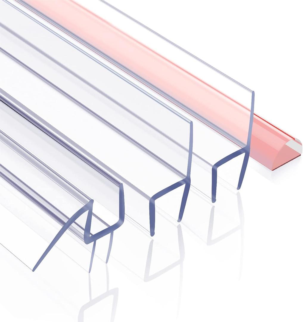 FCSOTSPS Shower Door Seal,4 PCS 3/8" x 77" Frameless Glass Door Side Seal and Shower Door Bottom Seal Door Sweep for 3/8 Inch Glass, Stop Shower Leaks Create a Water Barrier