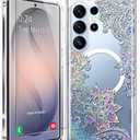 Coolwee Magnetic for Samsung Galaxy S26 Ultra Case, Compatible with MagSafe, Cute for Women Girls, 10FT Military Grade Protective Cover for Galaxy S26 Ultra Case Glitter, Clear Bling Lace Mandala