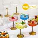 Jingmore 24 Pcs Ribbed Martini Glasses 10 oz Disposable Plastic Vintage Ribbed Coupe Glasses with Gold Rim Cocktail Unbreakable Dessert Parfait Glassware for Wedding Party Supplies (Gold)