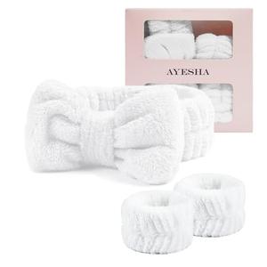 Ayesha White Spa Headband and Wristband Set for Skincare Makeup Headband Wrist Cuffs for Washing Face Bubble Skincare Hairband for Women Girls (White set)