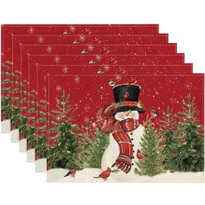 Christmas Placemats Kit 12X18 Inch Seasonal Christmas Holiday Table Mats Washable Table Mats Set of 6