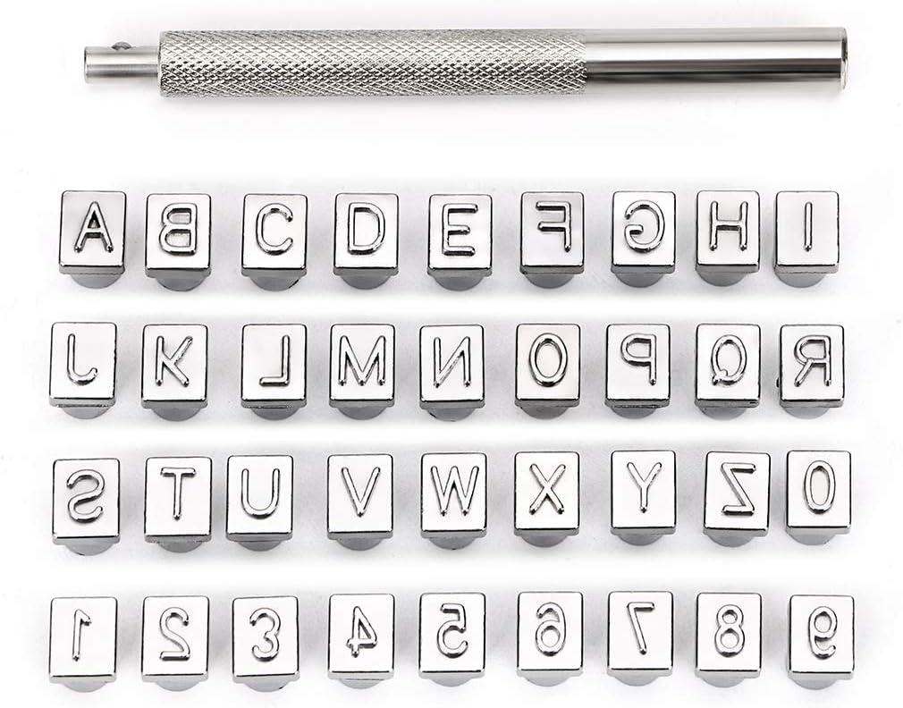 OwnMy Capital Letters and Numbers Stamp Set, 1/4 / 6mm Alphabet Stamp Tools Set Leather Craft Stamping Tools Leather Art Craft Tool (6mm - 36pcs)