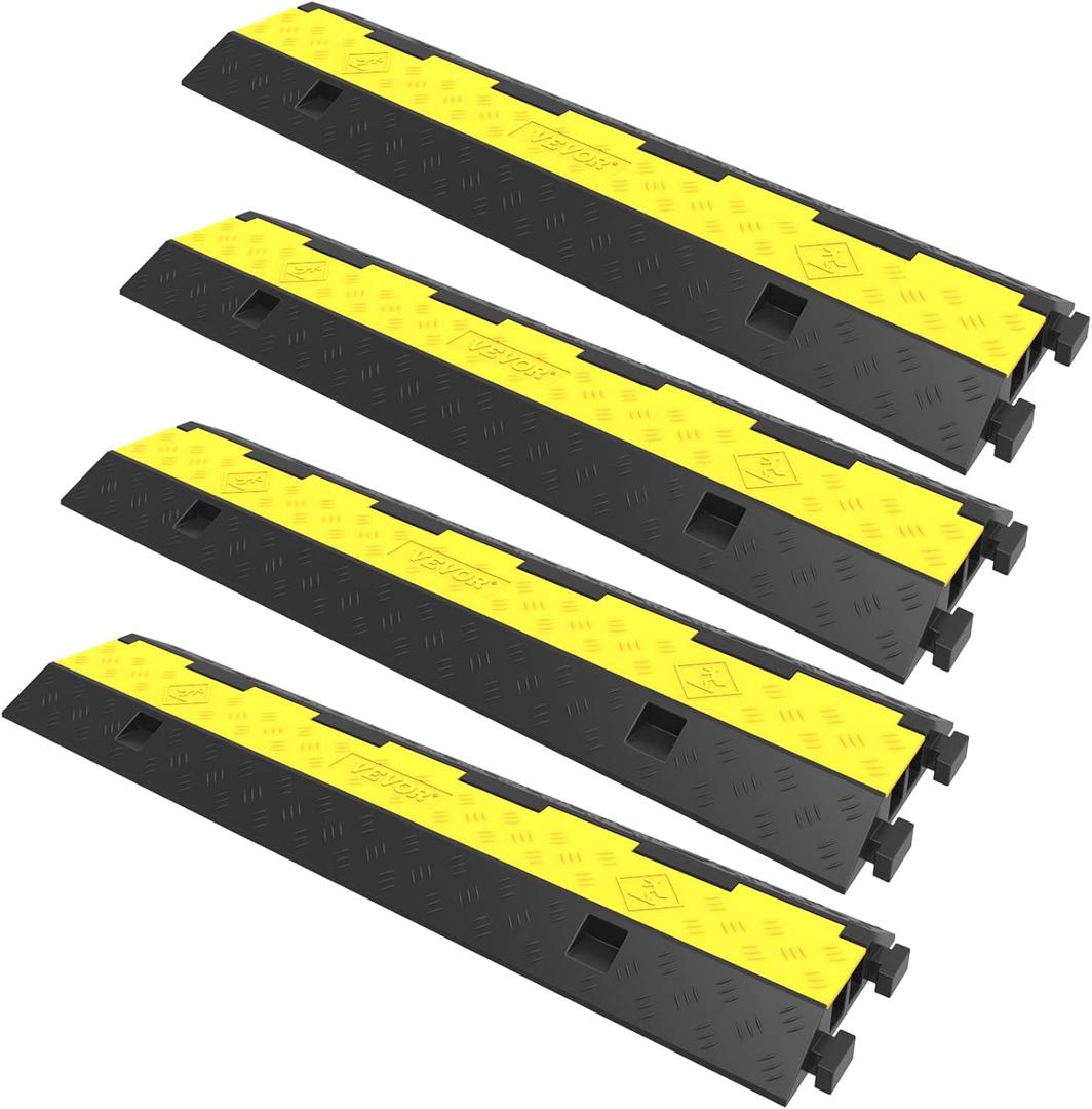 VEVOR Cable Protector Ramp, 4 Packs 2 Channels Speed Bump, Rubber Modular Hump Rated 11000 LBS Load Capacity, Protective Wire Cord Ramp Driveway Rubber Traffic Cable Protector (4 Pcs)
