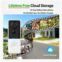 Wireless Doorbell Camera with Lifetime Free Cloud Storage, No Subscription No Hidden Fees, AI Human Detection, 720P HD Night Vision, Two-Way Audio, Battery Powered, Tuya Smart APP