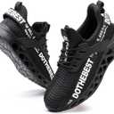 Furuian Steel Toe Sneakers for Men Women Lightweight Safety Shoes Comfortable Puncture Proof Slip On Indestructible Work Shoes (Black, 7 Women/5.5 Men)