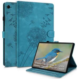 Galaxy Tab A11 Plus Case 5g 11 Inch, Dandelion Cover Soft Touch Premium Faux Leather Made with Card Slots and Kickstand, Water-Proof Precise Cutouts Compatible with Galaxy Tab A9+ 11 Inch Blue