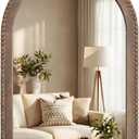 Vercraft 36" x 24" Arched Wall Mirror Wooden Arch Farmhouse Mirror with Wooden Beaded Frame Rustic Wall Decor for Entryway, Bathroom & Living Room
