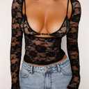Women Y2K Backless Lace Crop Top Open Back Sheer See Through Going Out Tops (Small, A2 Black 2pcs)