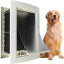 mestyl Dog Door for Wall, Pet Door, Doggie Door with Telescoping Tunnel, Double Magnetic Flaps and Sliding Lock Panels, 3-Flap Dog Door and Cat Door, Easy to Install, White, Large