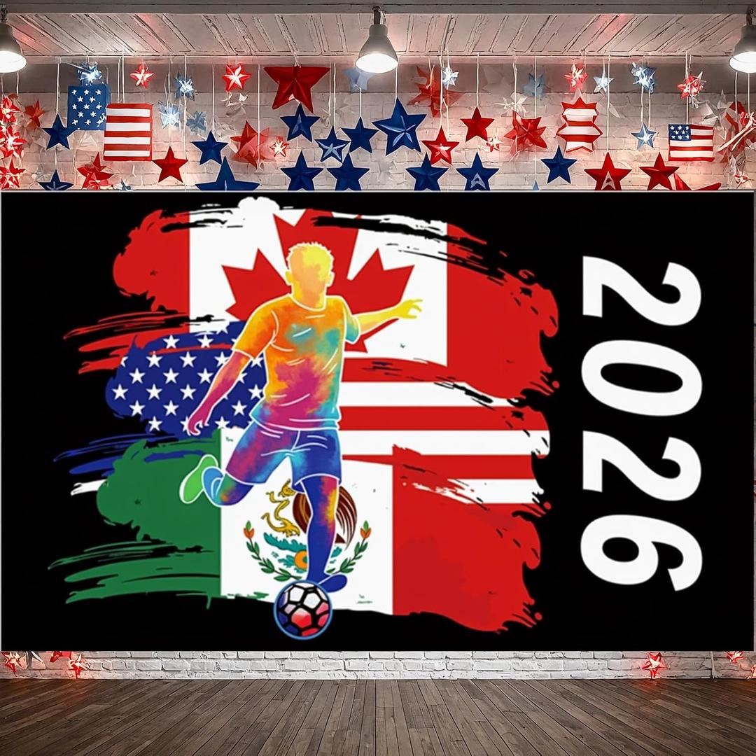 2026 Soccer Party Banner, US Mexico Canada Tournament Backdrop, 71x43in