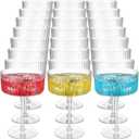 Jingmore 24 Pcs Ribbed Martini Glasses 10 oz Disposable Plastic Vintage Ribbed Coupe Glasses Unbreakable Dessert Parfait Glassware for Wedding Birthday Party Supplies (Clear)