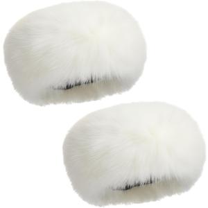 2 Pieces Women Faux Fur Headband with Elastic Winter Earwarmer Earmuff Ski Hat (White)