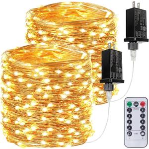 2Pack Each 66Ft 200LED Christmas Fairy Lights Plug in with Remote, Waterproof Twinkle Lights Outdoor Indoor, String Lights 8 Modes with Timer for Girl's Room Garden Christmas Decorations (Warm White)
