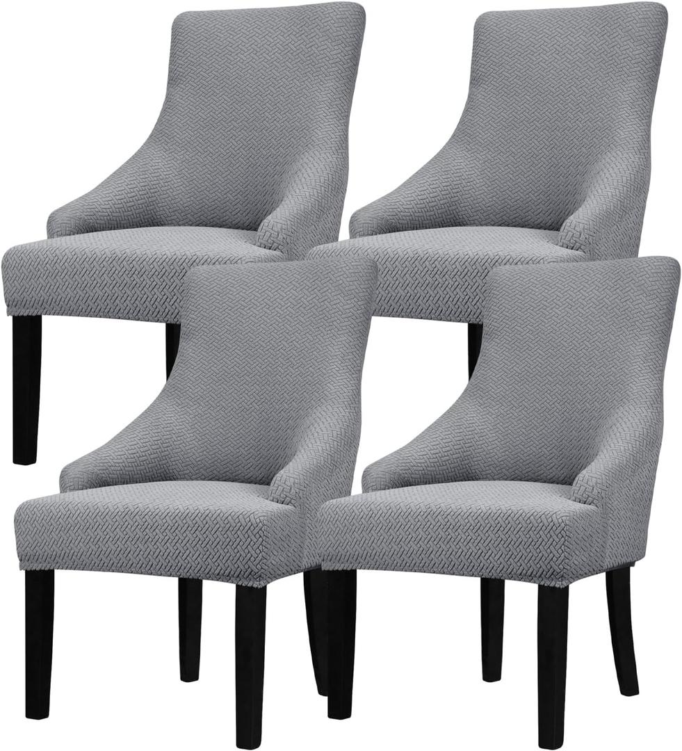 Lellen Velvet Stretch Wingback Chair Cover Slipcover - Reusable Protector Cover for Dining Room Banquet Home Decor etc Machine Washable Hand Washable (01 T-Shaped Twill Sliver Grey, 3PC)