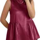 Tankaneo Womens Silk Satin Tank Tops Summer Dressy Casual Babydoll Sleeveless Shirts Peplum Pleated Loose Fit Blouses (S)