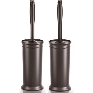 Toilet Brush and Holder 2 Pack, Toilet Bowl Brush with Extra Long Handle, Toilet Scrubber and Covered Holder, Toilet Brushes for Bathroom-Space Saving, Covered Brush, Durable, Deep Cleaning(Bronze)