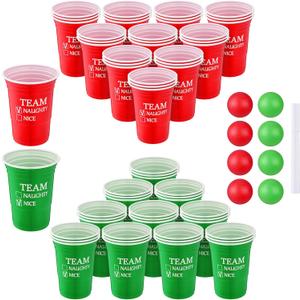 38 Pcs Christmas Game Supplies Set 16 oz Team Naughty/Nice Reusable Plastic Cups 8 Red Green Balls and A Pen for Christmas House Party Supplies Concerts Birthdays BBQ Holidays