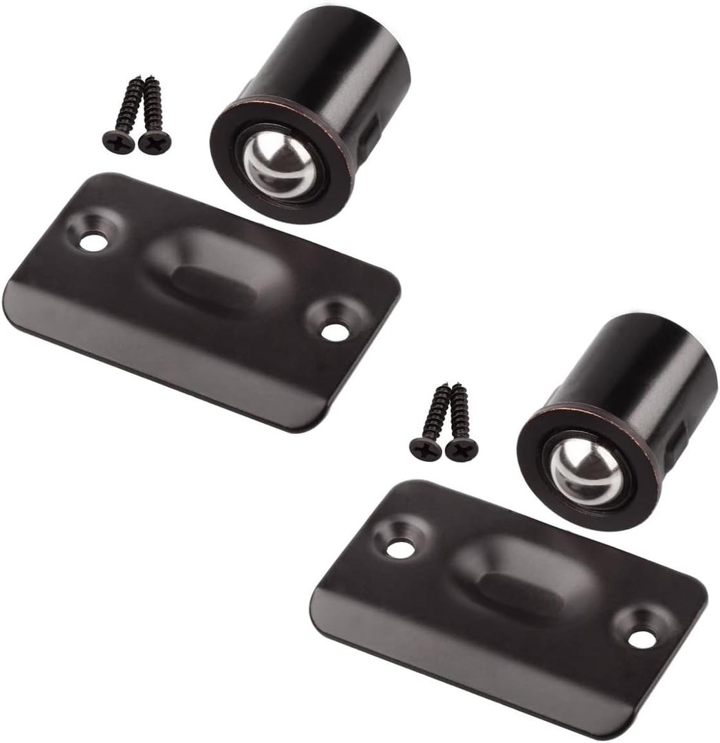 HOMOTEK 2 Pack Drive in Ball Catch with Strike Plate for Closet Doors, Oil Rubbed Bronze, 13/16 Inch x 1-1/8 Inch, Die-cast, Adjustable Tension Ball
