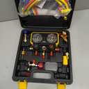 Orion Motor Tech R410a Gauges, AC Manifold Gauge Set for R22 R32 410A 134A Refrigerant, 3 Way AC Gauges R410a Manifold Set with R410a R22 Safety Valves, 3 Hoses, R410a Adapters, Universal Can Tap