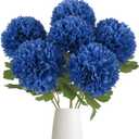 IPOPU 6PCS Navy Blue Artificial Chrysanthemums Flowers 21.6'' Large Faux Mums Bouquet Long Stem Fake Silk Flowers for Wedding Home Kitchen Party Garden Indoor Decoration(Navy Blue)