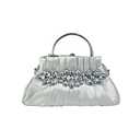 IAMUHI Women Retro Satin Evening Handbag Pleated Rhinestone Clutch Bag Party Wedding Crossbody Shoulder Purse with Chain,Silver