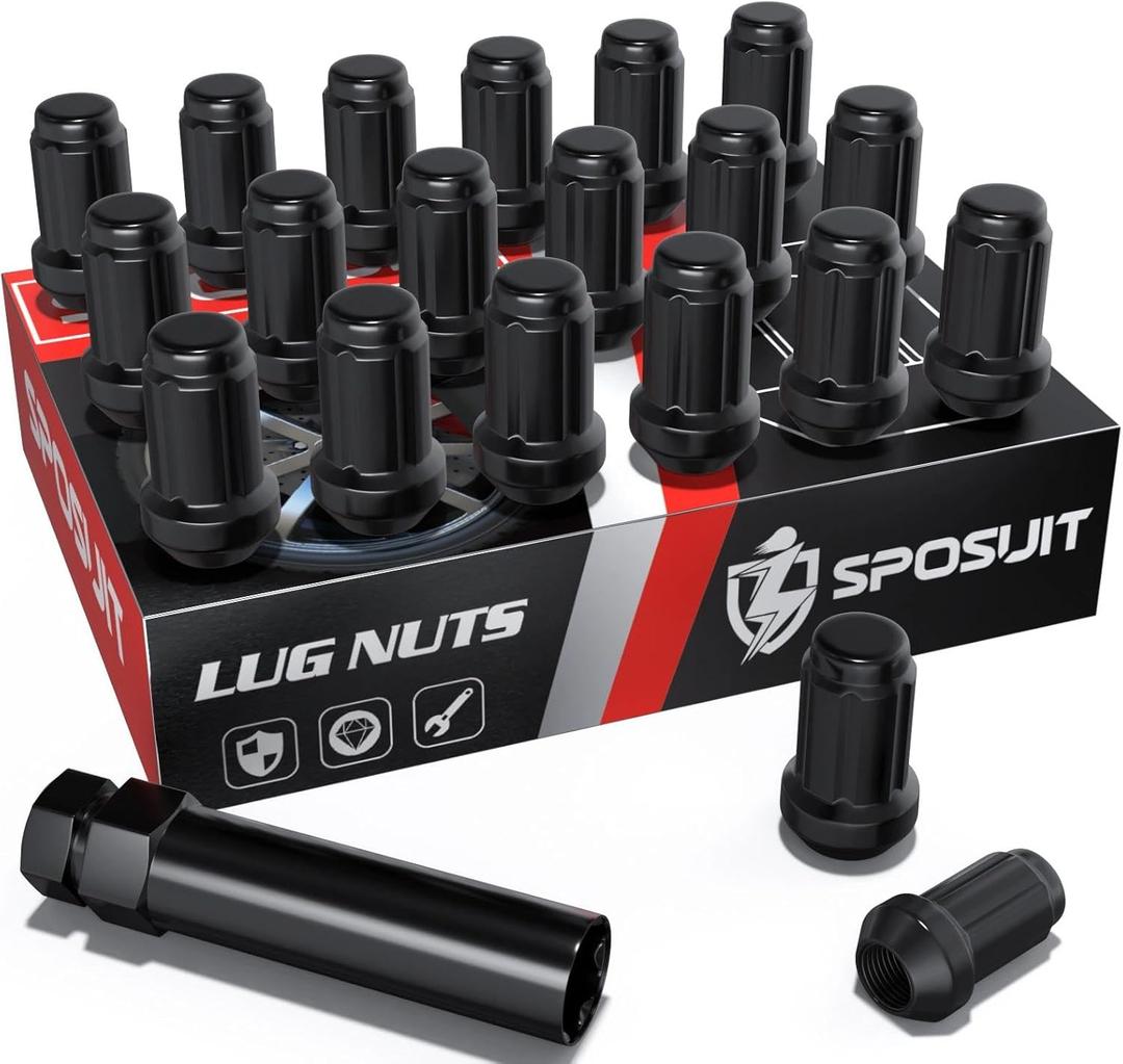 Sposuit M12x1.5 Spline Lug Nuts - Replacement for 2008-2024 Dodge Journey, 1994-2014 Avenger, 1987-2020 Grand Caravan, 1991-2007 Caravan - Closed End Black Lug Nut with Socket(20 Pcs)