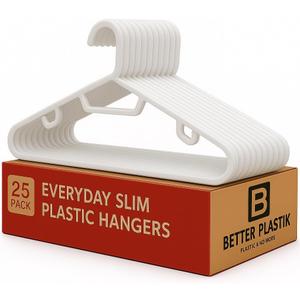 Plastic Hangers 25 Pack - Space Saving Clothes Hanger - Durable and Strong Closet Organizers and Storage Makes It Ideal Apartment or Dorm Room Essentials for Girls or Guys (White)