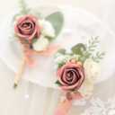 Lookein Set of 2 Wedding Boutonniere for Men Artificial Flowers Wedding Groom Groomsmen Boutonniere for Wedding Ceremony Anniversary Formal Dinner Party, Dusty Rose