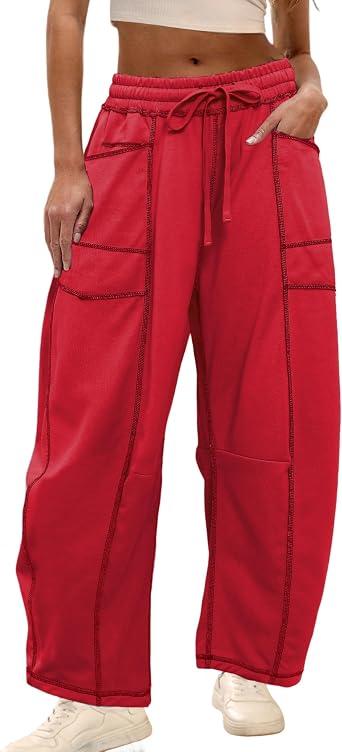 Womens Baggy Barrel Set With Top, Wide Leg Lounge Drawstring Sweatpants with Pockets XS