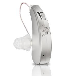 Chargeable Hearing Aid Amplifiers, BTE Hearing Assistance Device with Noise Reduction Volume Control, Pearl Grey, Left