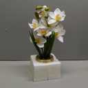 White Orchids Artificial Flowers Faux Silk Cymbidium Orchids in Gold Pot Fake White Orchid Flower Arrangements Orchid Centerpiece Faux Orchid Plant for Dining Room Table Decoration