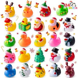18 Christmas Ducks Bath Toys, Assorted Cute Rubber Duckies Bulk for Christmas Party Favors, Mini Ducky Baby Bathtub Shower Pool Toys for Kids, Xmas Table Dcorations Stocking Stuffers Gifts