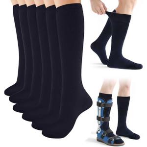 Walking Boot Sock Liner for Cam Walker Boot,Breathable Surgical Tube Cast Sock for Fracture Orthopedic Boot Women and Men 3 Pairs Navy blue