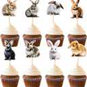 Ercadio 32 Pack Rabbit Cupcake Toppers Bunny Cupcake Picks Wild Animal Cupcake Picks Bunny Birthday Cupcake Decorations for Baby Shower Birthday Animal Theme Party Cake Decor Supplies (Pattern-8)