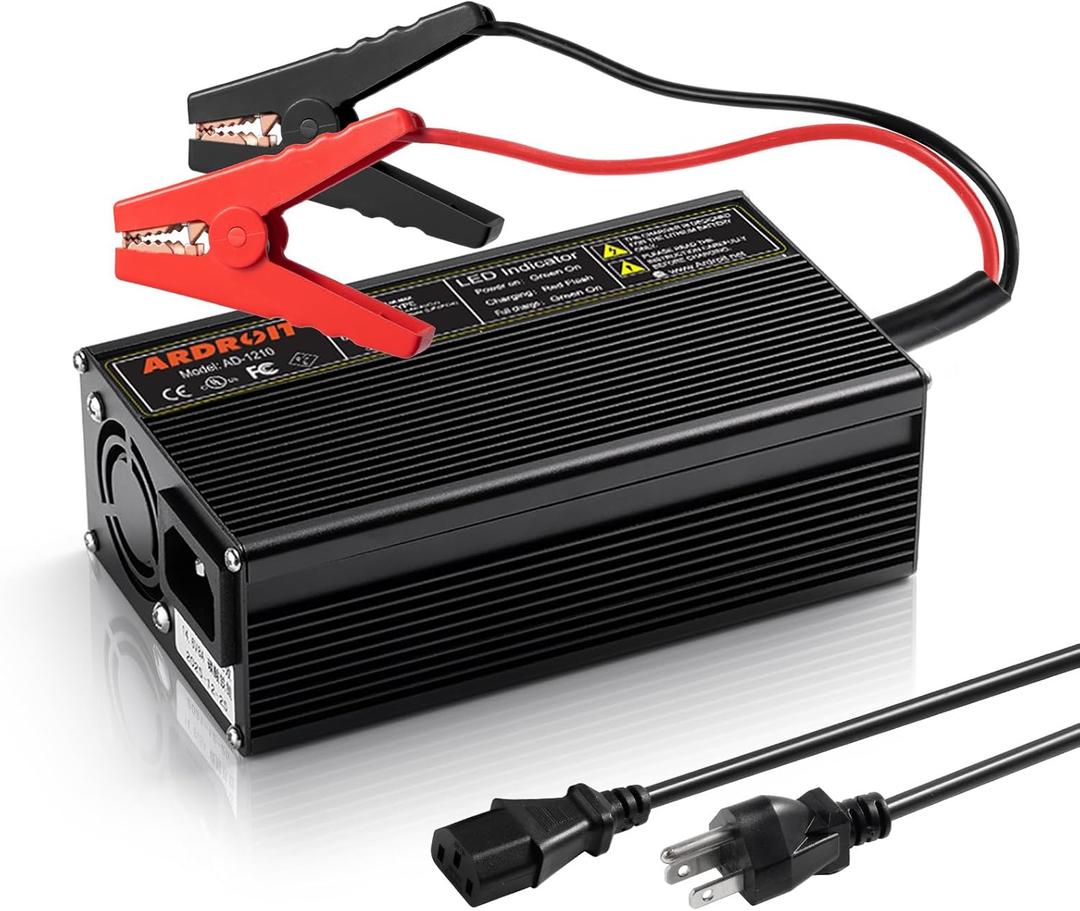 12V 10A Lithium Battery Charger 12V LiFePO4 Battery Charger AC-DC Smart Charger with LED Indicator Special for LiFePO4 Deep Cycle Rechargeable Batteries of Boat, RV