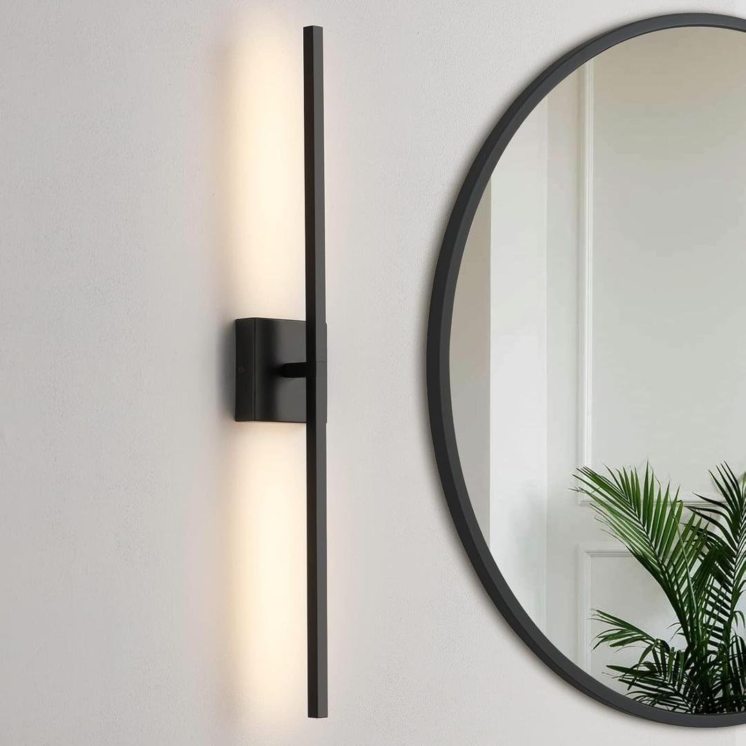 Black Bathroom Light Fixture 360 Rotatable Black Vanity Lights for Bathroom LED Dimmable 30 inch Modern Wall Sconce with 3500K Warm Light Bathrooms Sconce Over Mirror