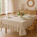 Mindsoft Light Brown Gingham Ruffled Tablecloth 70 x 52 Inches Rectangle Cotton Linen Checkered Table Cloth Buffalo Plaid Farmhouse Vintage Decorative Tablecover for Picnic Kitchen Dining Home Party