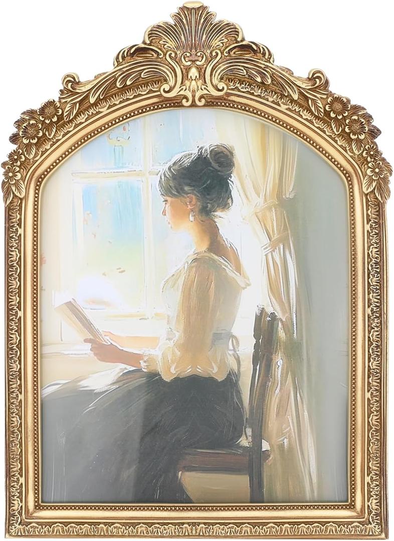 8x10 Inch Vintage Picture Frame, Elegant Antique Photo Frames with Glass Front, Sunlit Vintage Picture Frame, Photo Display, Tabletop Wall Hanging, Gift Ideas, Bronze Gold