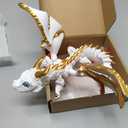 LNANZTCX 3D Printed Dragon with Wings, 16.5" Articulated Crystal Dragon Toy, 3D Printed Animals Toys, Home Office Executive Desktop Birthday Decorations(White-Gold-Red)