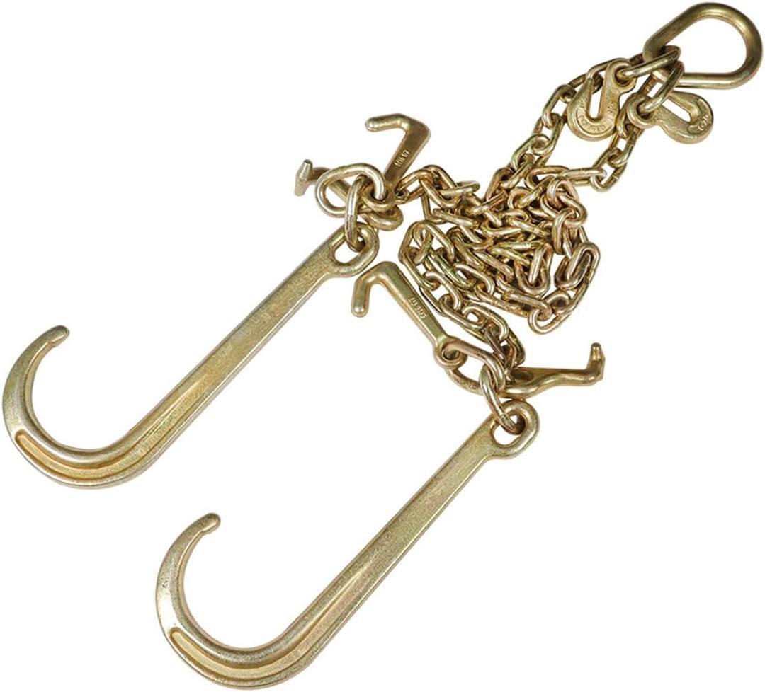 5/16In x 3 Ft Grade 70 V-Chain Bridle with 15In Large Shank J Hooks 4700 LBS Tow Truck Chain Accessories Flatbed Trailer