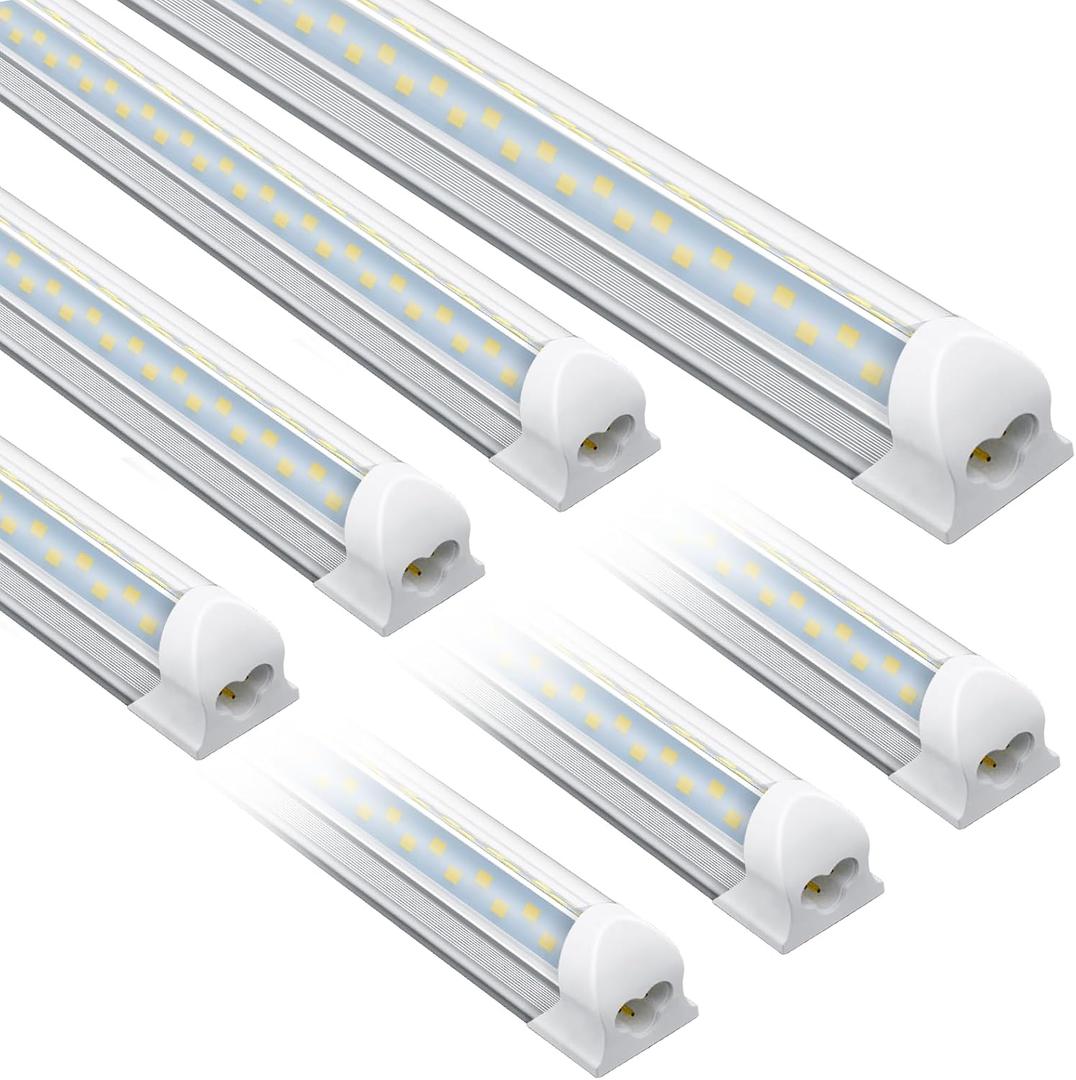 (6 Pack) 4FT Shop Light, T8 V-Shape Linkable LED Tube Lights, 6300LM 6500K 45W Integrated Lighting Fixture with ON/Off Switch, Plug and Play, Indoor Lights for Workshop, Basement, Warehouse