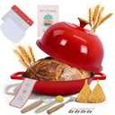 Cast Iron Bread Oven, Enameled Dutch Oven for Baking Sourdough Bread with Dome Lid & Complete Accessory Kit for Bread, 5QT (Red)