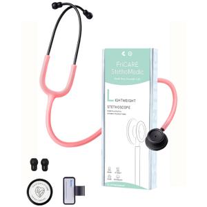 FriCARE Dual Head Stethoscope - Stethoscopes for Nurses, Medical Nursing Students, Paramedics/EMT/LVN/VNA Backup - FSA/HSA Eligible Estetoscopio, Aurora Pink Tube Matte Black Finish Chestpiece