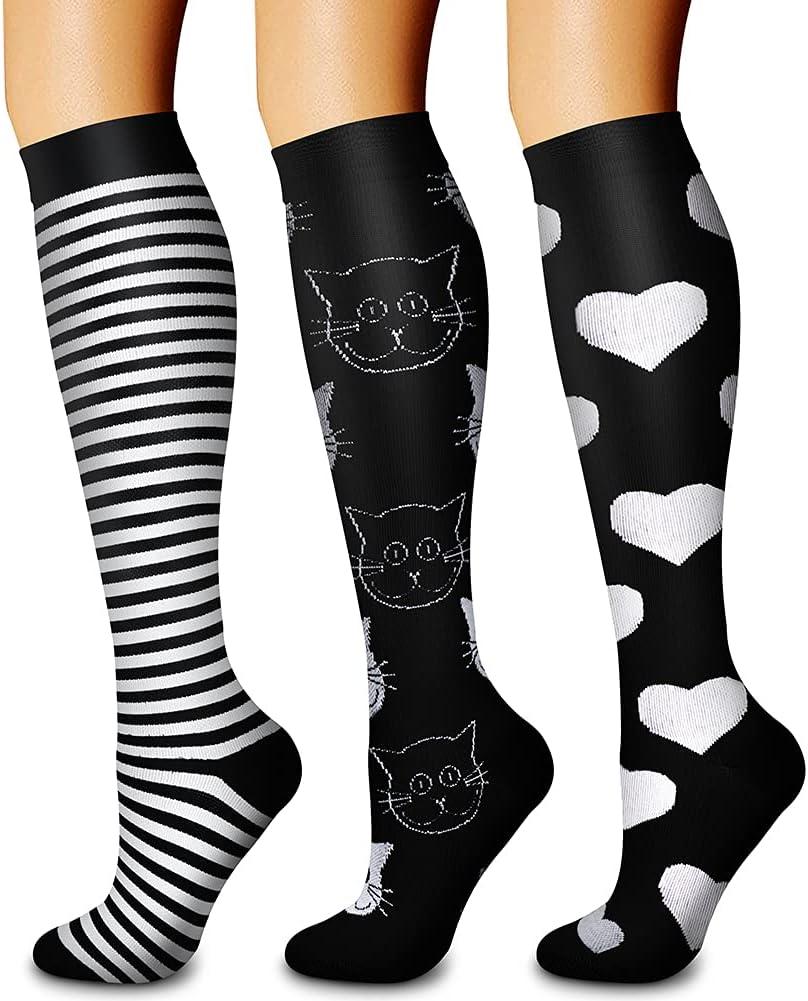 CHARMKING Compression Socks for Women & Men Circulation (3 Pairs) 15-20 mmHg is Best Support for Athletic Running Cycling (Large-X-Large, 15 White/Black/Black)