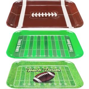 3 PCS Football Serving Trays 12.8 x 10 Inch Melamine Serving Platter Reusable Football Party Trays for Snacks Cookies Dessert Food Serving Dish Plates