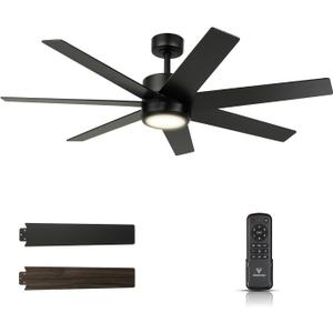 52 Inch Ceiling Fan with Light - Black Ceiling Fan for Living Room and Bedroom - 5500 CFM Max Airflow - Dimmable - Reversible Function for Summer and Winter - Matte Black