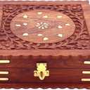 Wooden Spice Box 7x7 Inch Decorative Masala Dabba Organizer with Glass Lid, 4 Fixed Compartments, Spice Storage Container, Ideal for Seasonings and Herbs